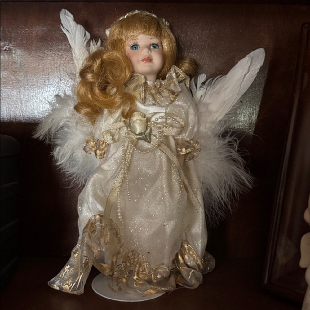 Vintage Collectible Elegant Angelic Doll with White and Gold Dress